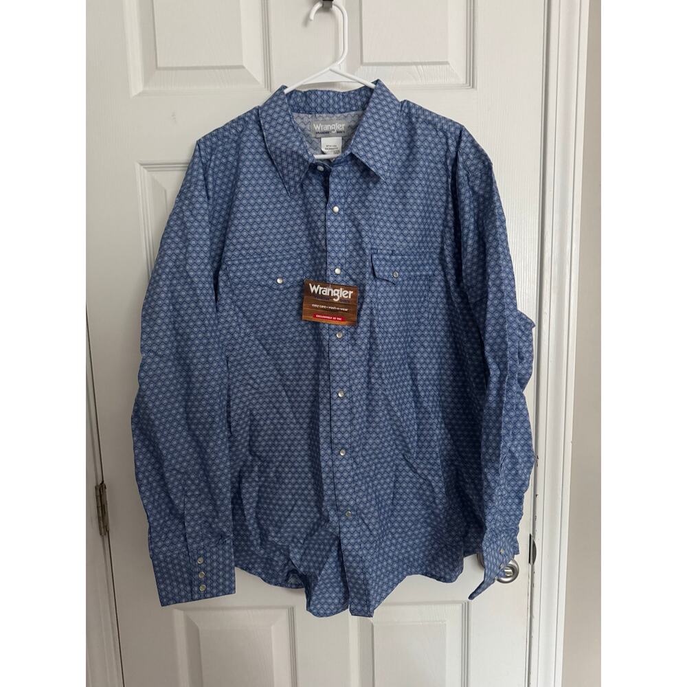 NWT Wrangler Pearl Snap Button Down Western Cowboy Rodeo Blue Sz: XXL